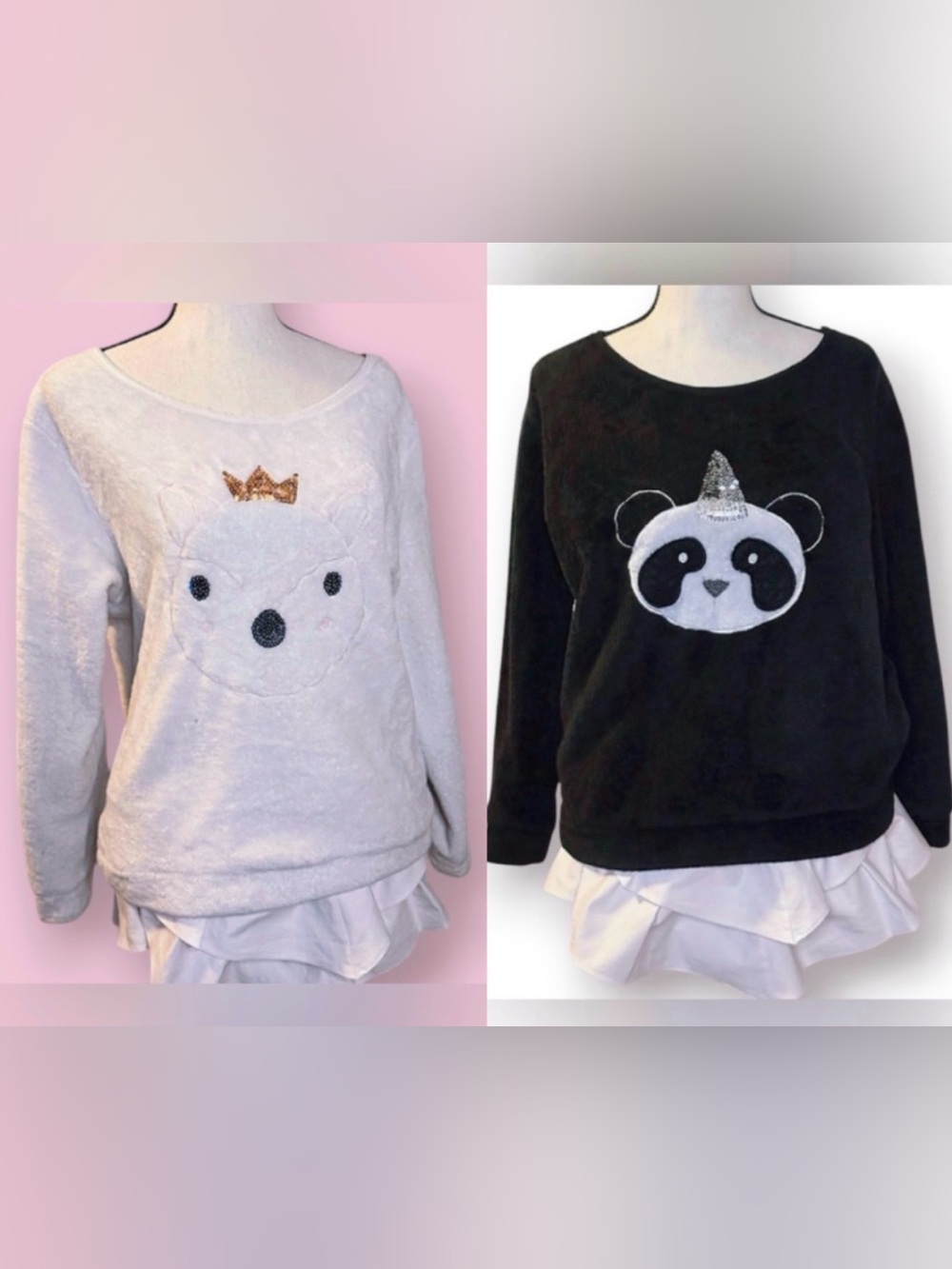 Kidcore Cute deer & Panda Sequin pajama top bundle -XL & L